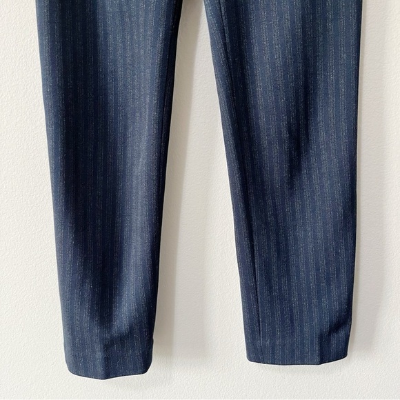 Theory Tailor Trouser C Cropped Dress Pant Pale Stripe Knit Navy Blue Size 00 - Picture 9 of 13